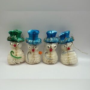 Vintage Made in Japan Snowmen honeycomb ornaments